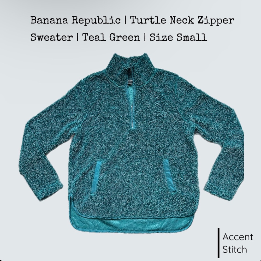 Banana Republic | Turtle Neck Zipper Holiday Sweater | Teal Green | Size Small